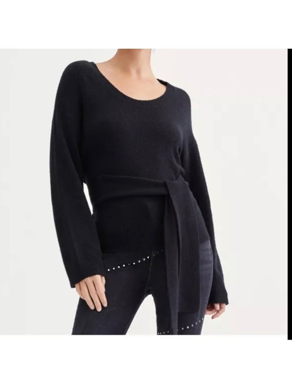 7 FOR ALL MANKIND Touch of Cashmere Black Tie Waist Pullover Size M